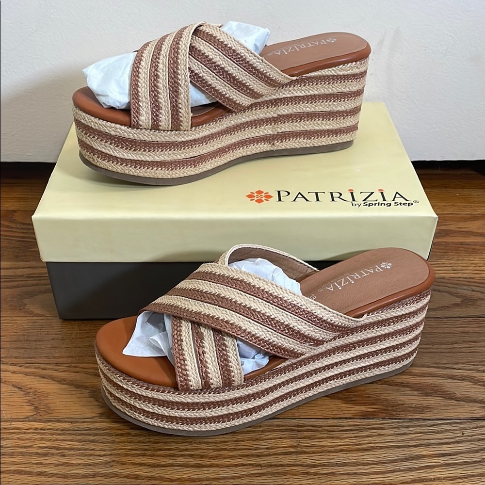 Patrizia by Spring Step Wedge‎ Sandals Rafi Camel size 38 (US 7.5-8) NWT